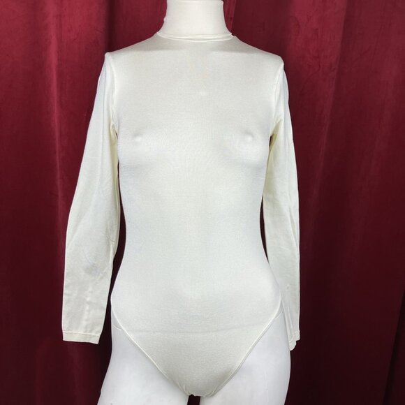 S  Wolford Opaque Naturel Turtleneck Austria Off White Body Suit Vintage - Picture 1 of 6